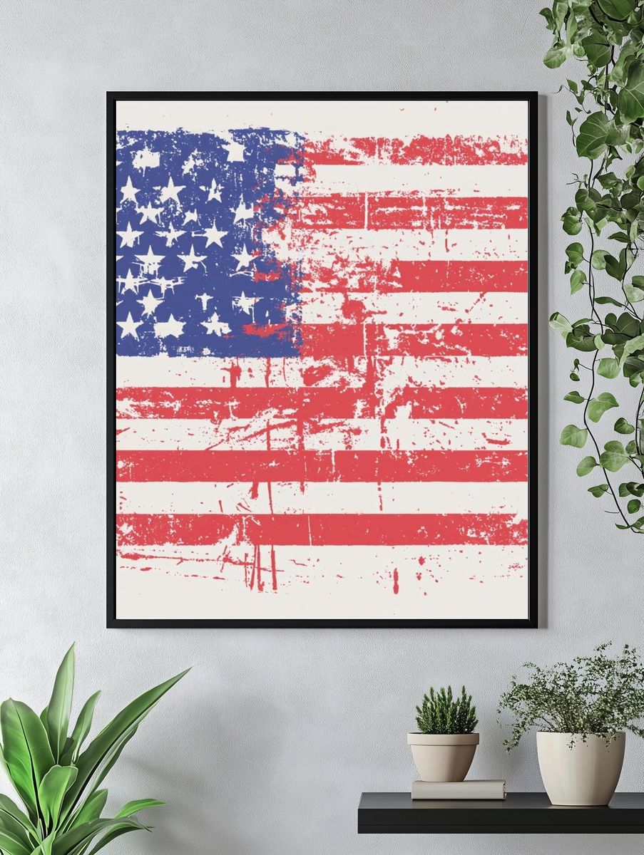 Distressed American Flag Vintage Print. — room view 4