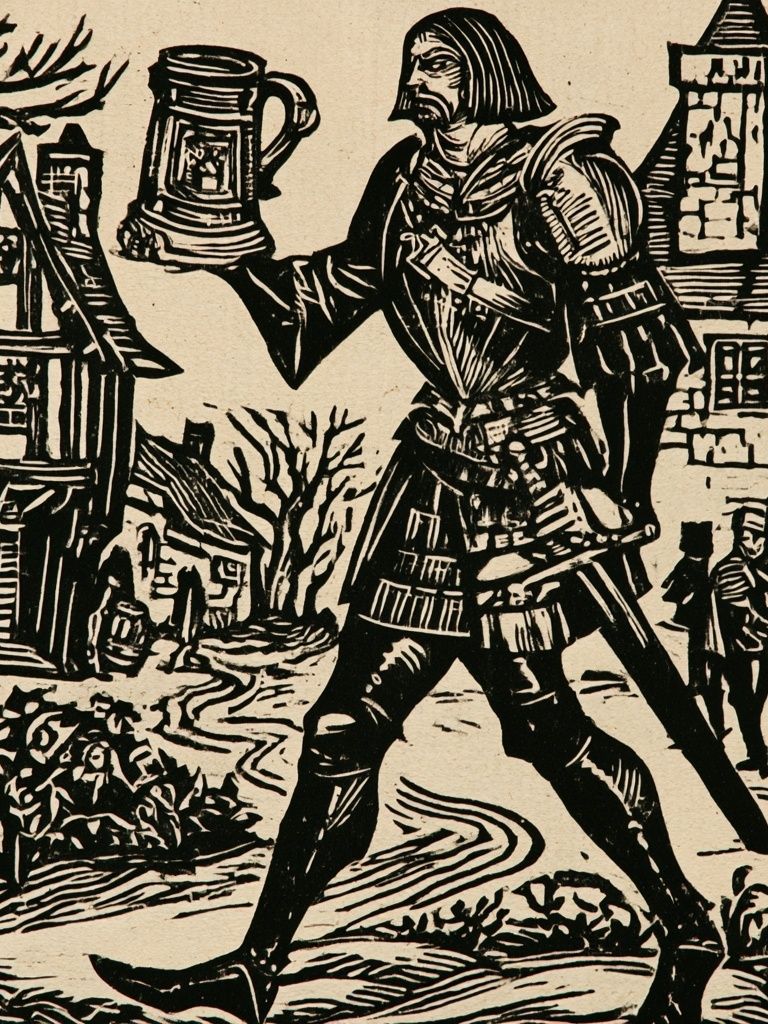 Medieval Village Woodcut Poster. poster detail