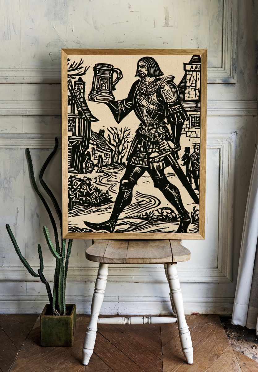 Medieval Village Woodcut Poster. — room view 1