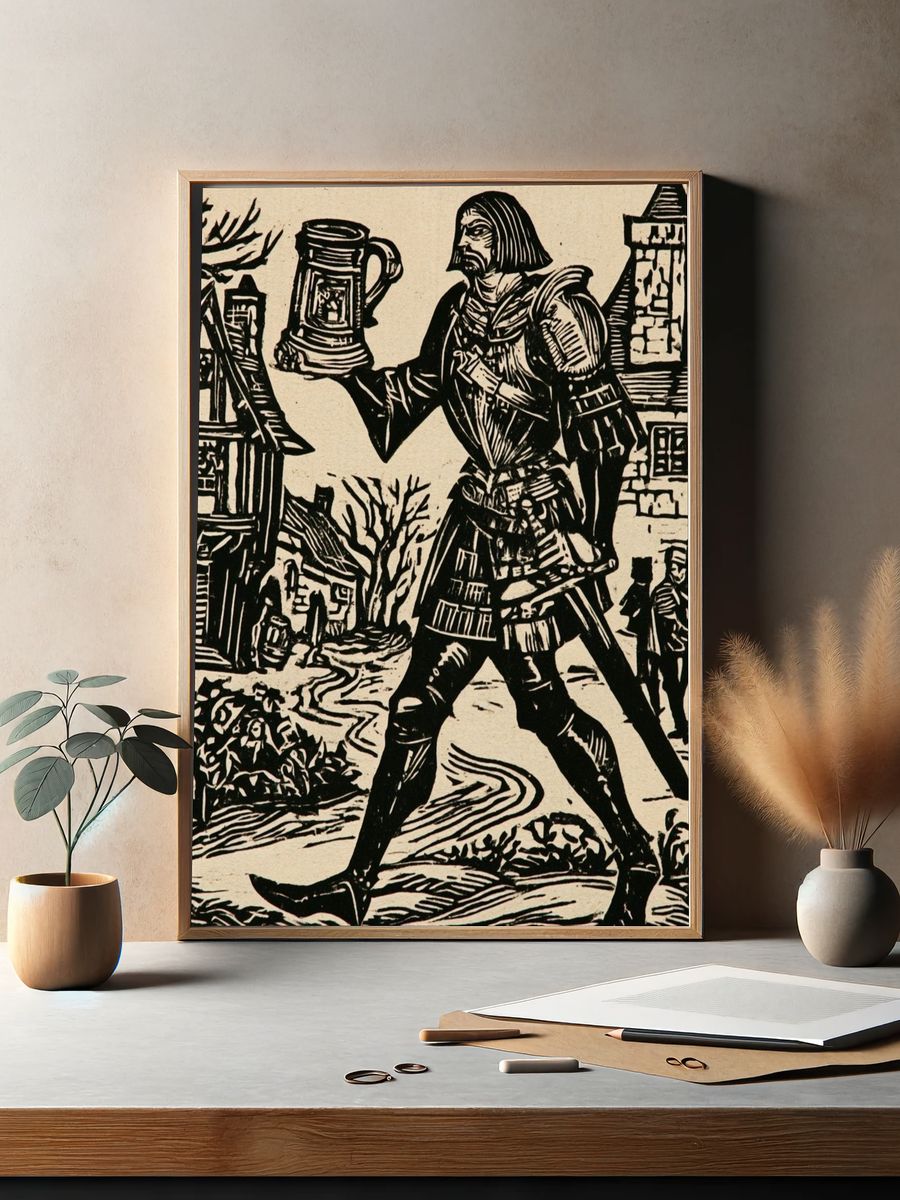 Medieval Village Woodcut Poster. — room view 2