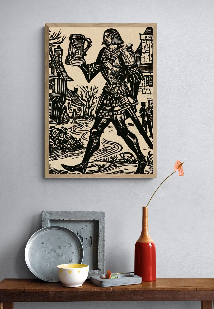 Medieval Village Woodcut Poster. — room view 3