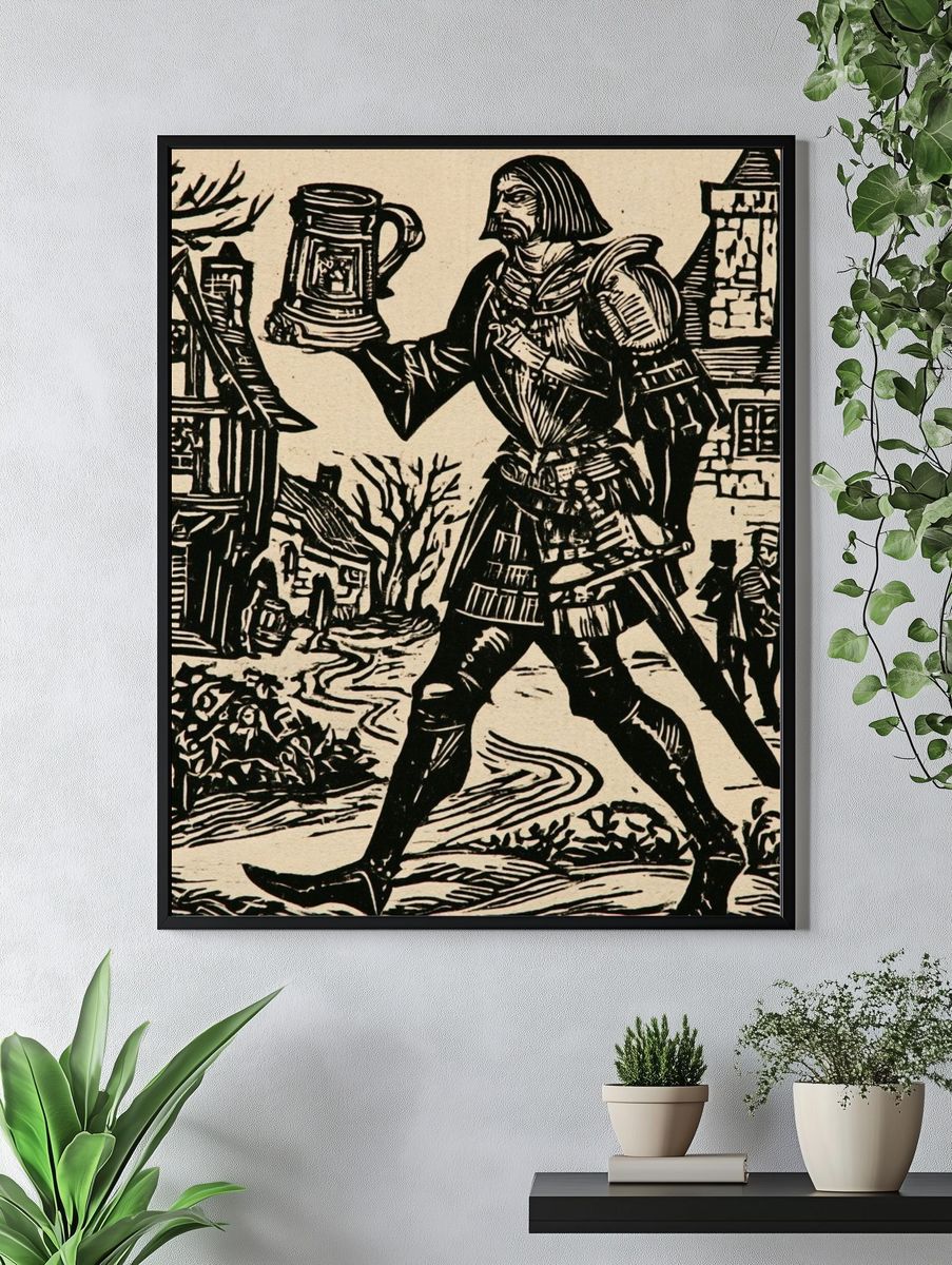 Medieval Village Woodcut Poster. — room view 4