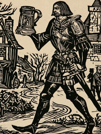 Medieval Village Woodcut Poster. poster