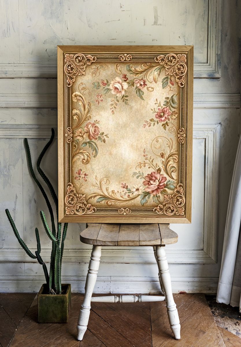Ornate Floral Vintage Poster. — room view 1