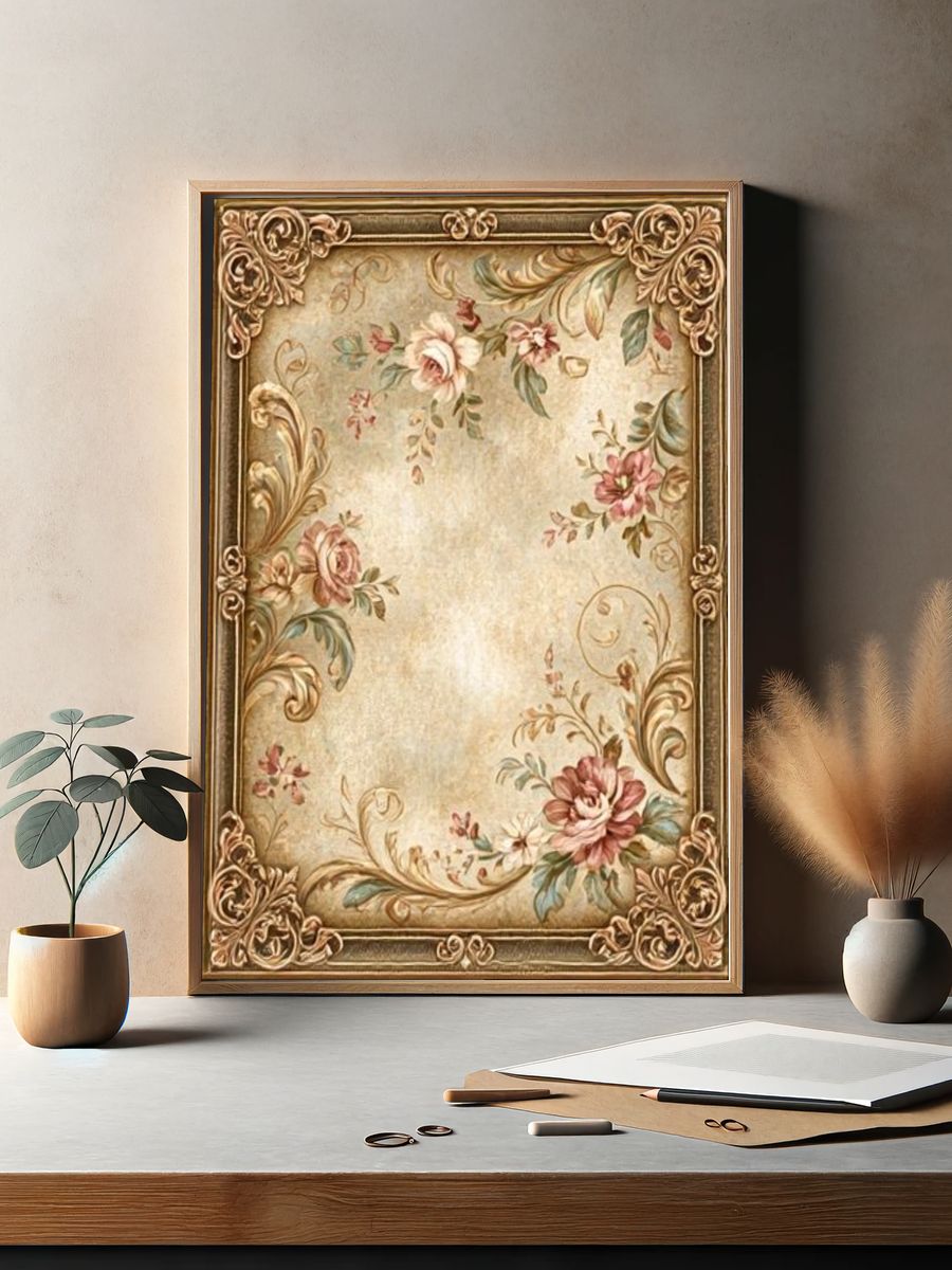 Ornate Floral Vintage Poster. — room view 2