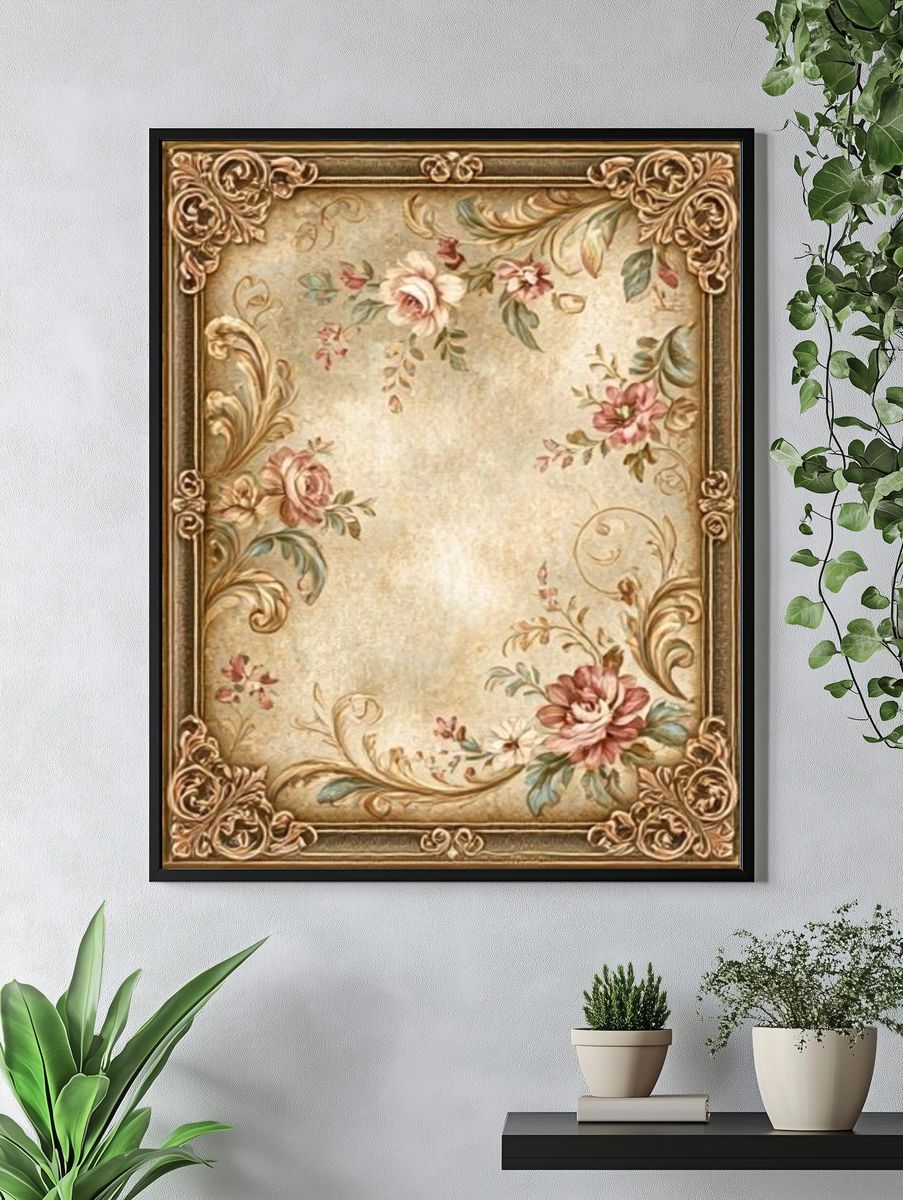 Ornate Floral Vintage Poster. — room view 4