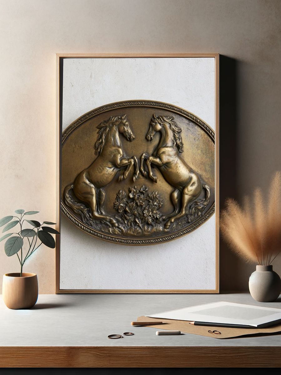 Rearing Horses Vintage Print. — room view 2
