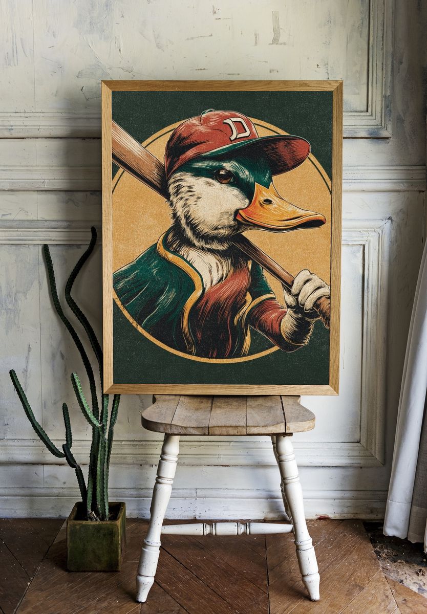 Duck Baseball Vintage Poster. — room view 1