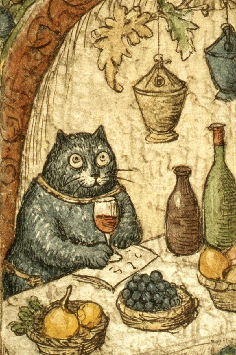Cat Feast Vintage Illustration Print. poster — vintage art