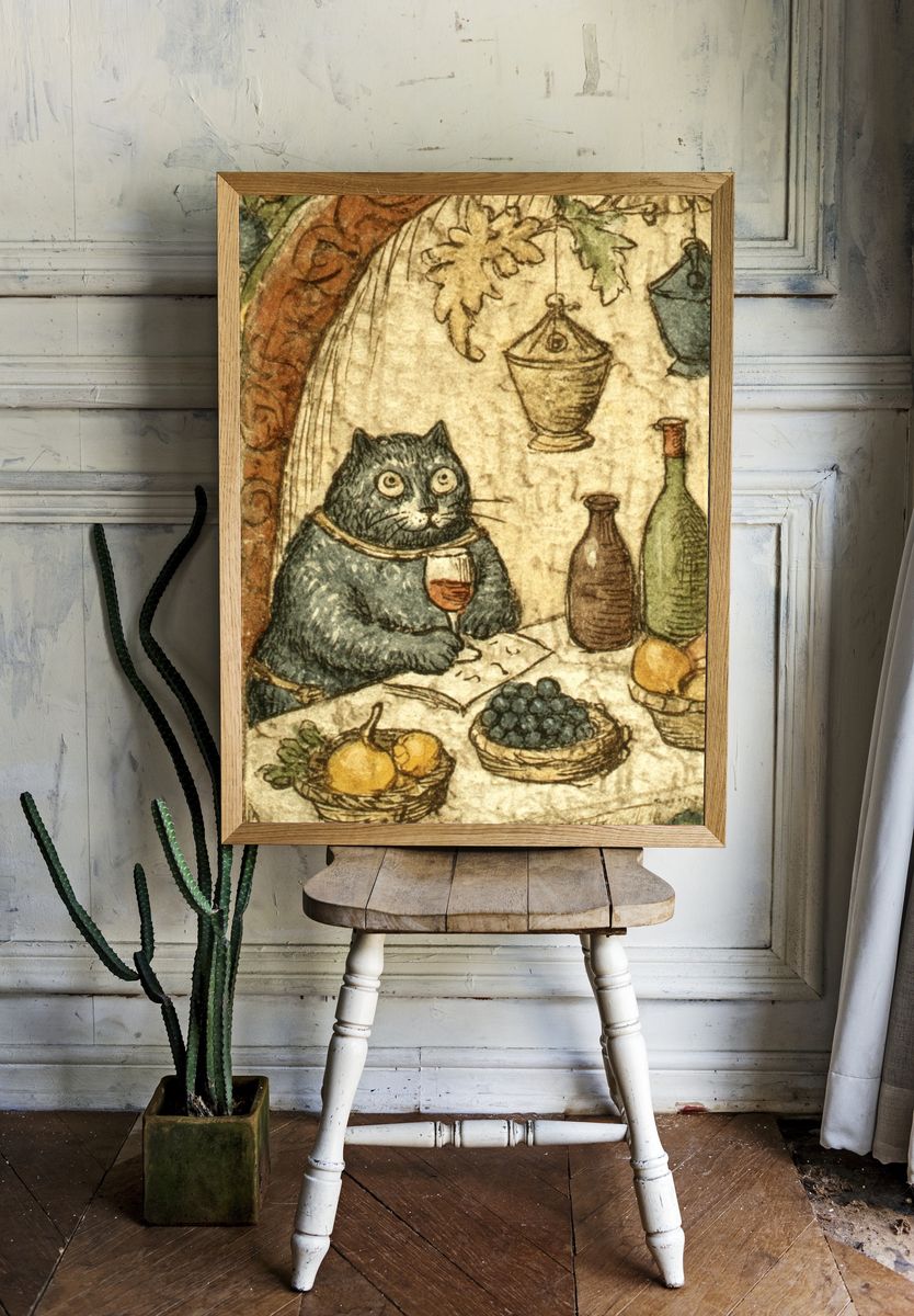 Cat Feast Vintage Illustration Print. — room view 1