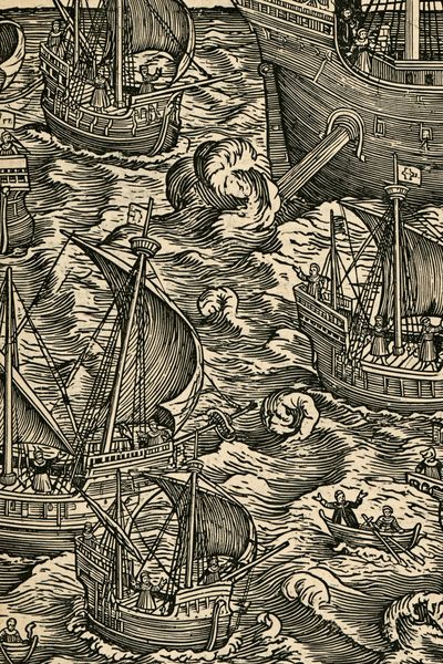 Woodcut Sailing Fleet Poster. poster
