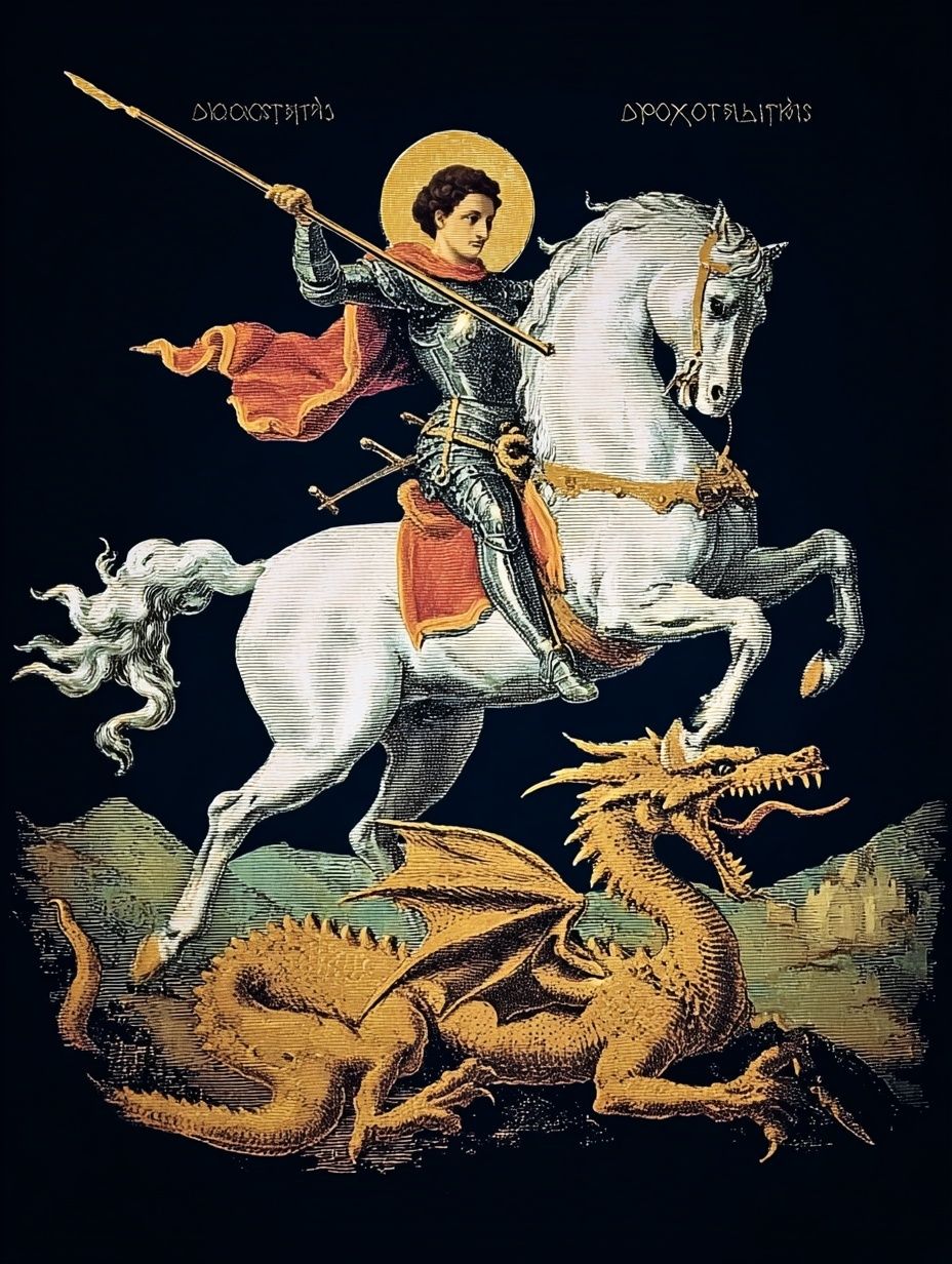 Saint George and Dragon Vintage Print. poster detail