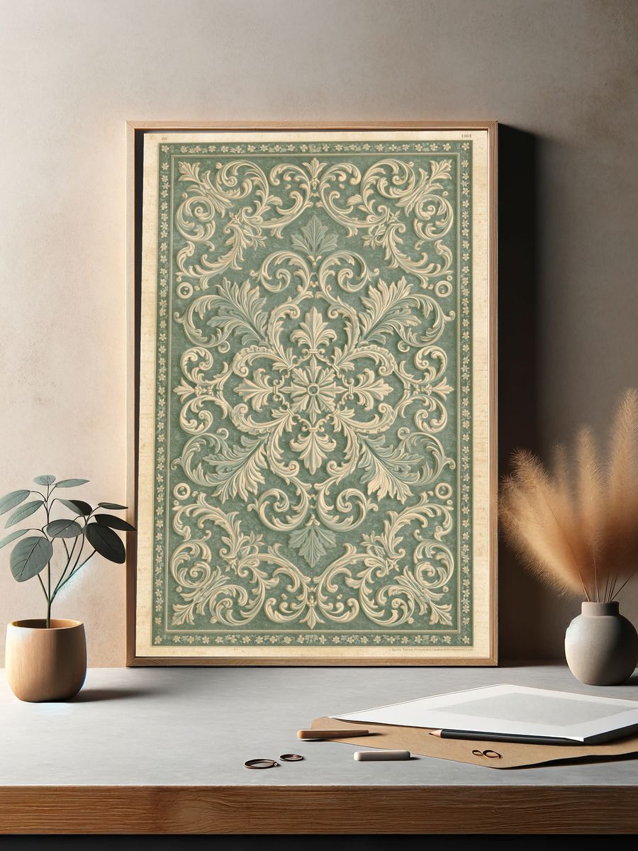 Ornate Baroque Scrollwork Print. — room view 2