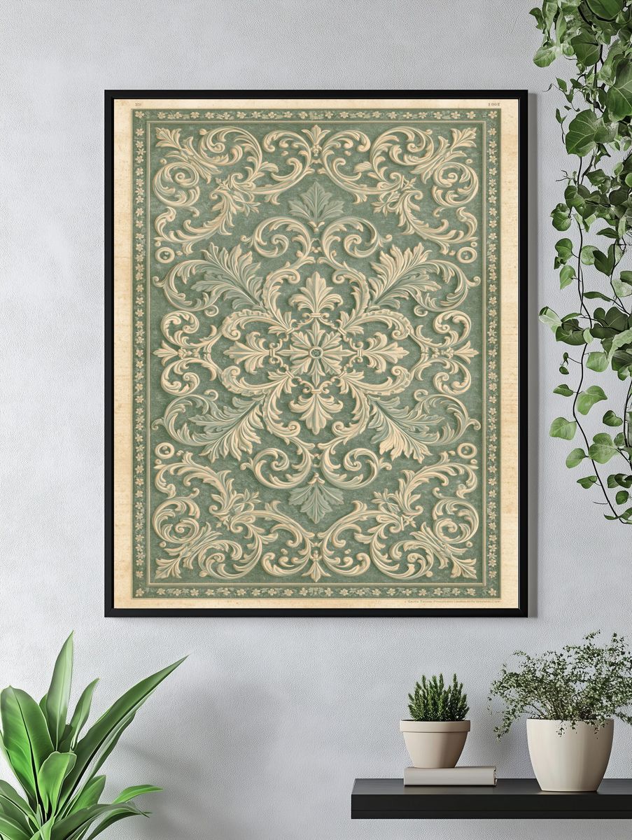 Ornate Baroque Scrollwork Print. — room view 4