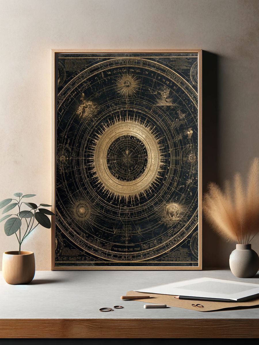Celestial Astrolabe Vintage Print. — room view 2