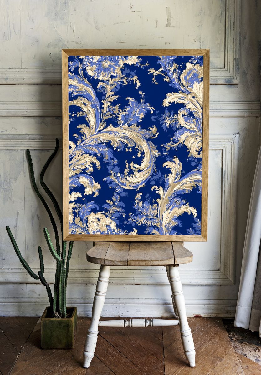 Blue Damask Pattern Poster. room preview