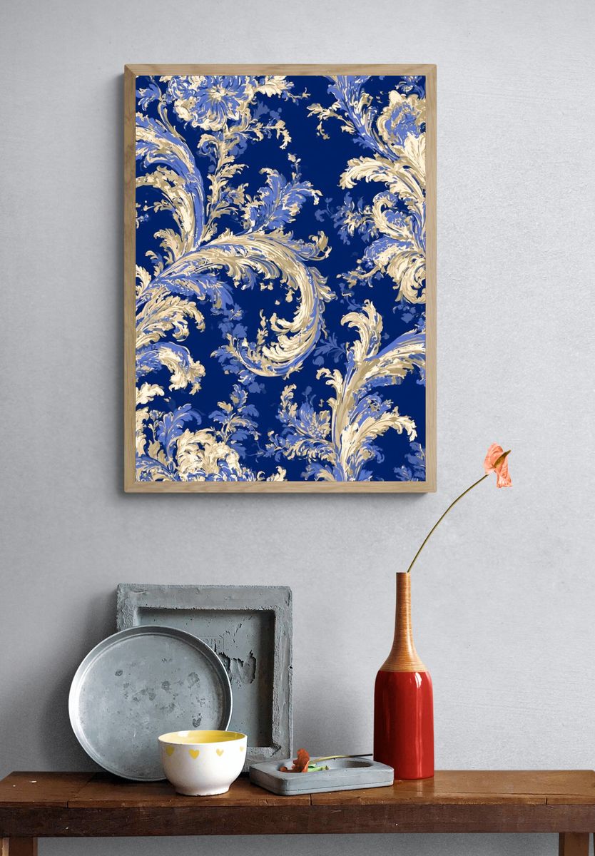 Blue Damask Pattern Poster. — room view 3