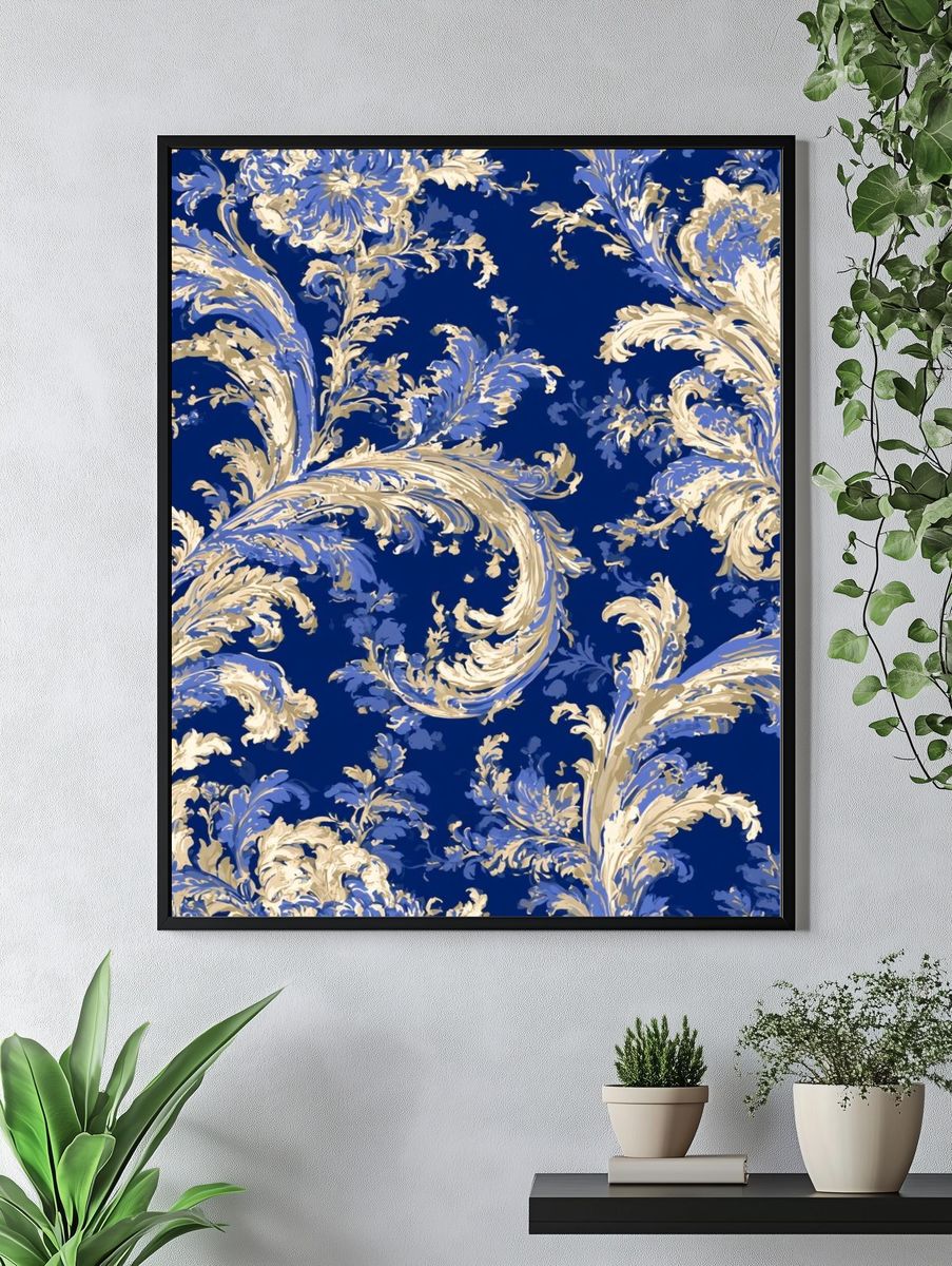 Blue Damask Pattern Poster. — room view 4
