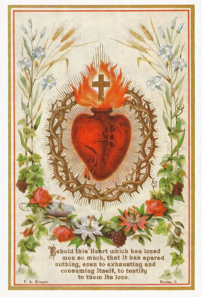 Sacred Heart holy card, vintage. poster — vintage art