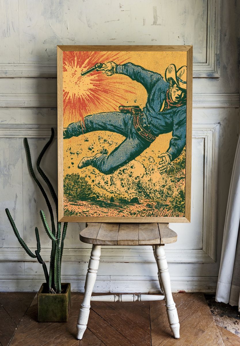 Cowboy Gunfight Vintage Poster. room preview