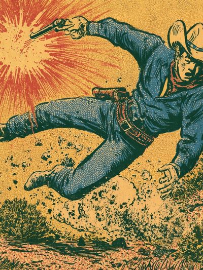Cowboy Gunfight Vintage Poster. poster