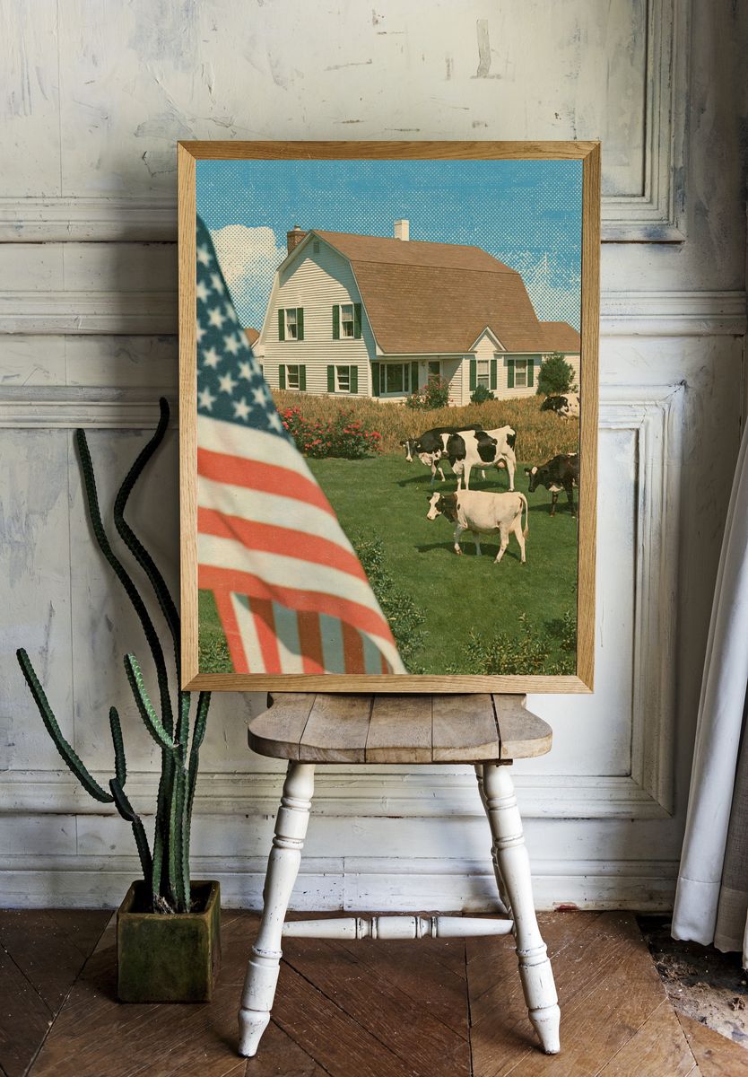 American Farmhouse Cows Vintage Poster. room preview