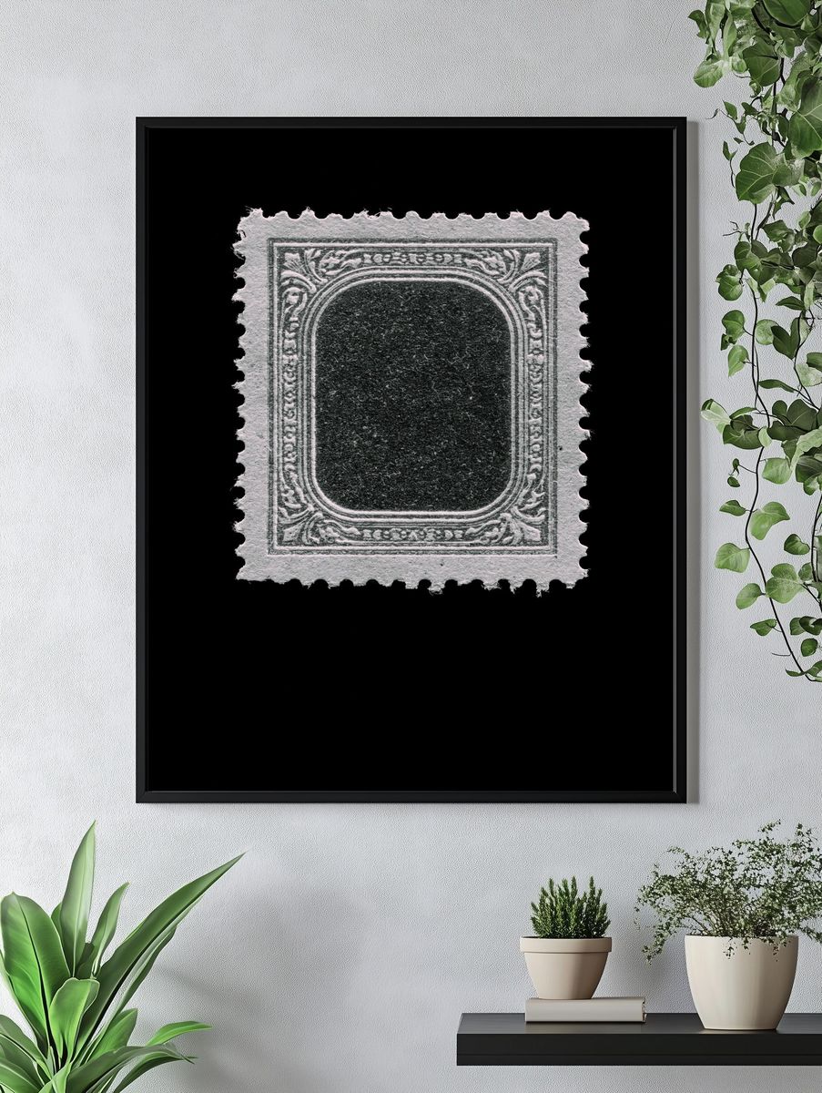 Ornate Stamp Frame Black-White Print. — room view 4