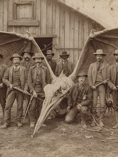 Vintage Pterosaur Hunters — Vintage Print. poster