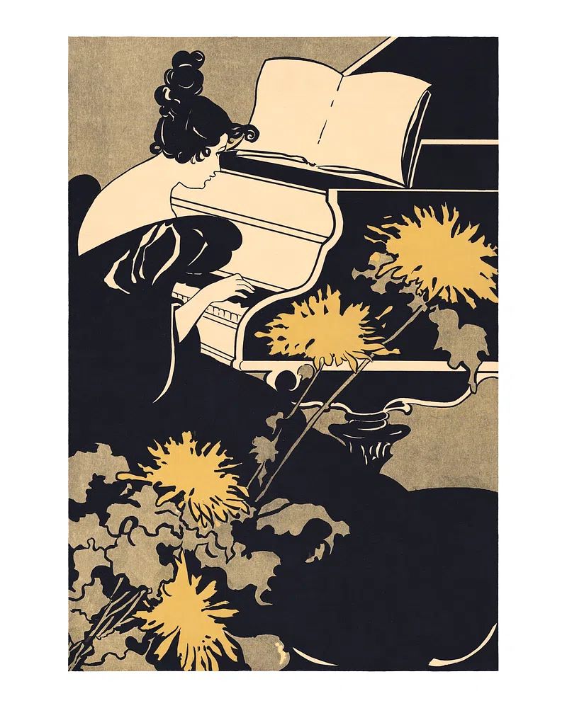 Woman Playing Piano — Vintage Print. poster — vintage art