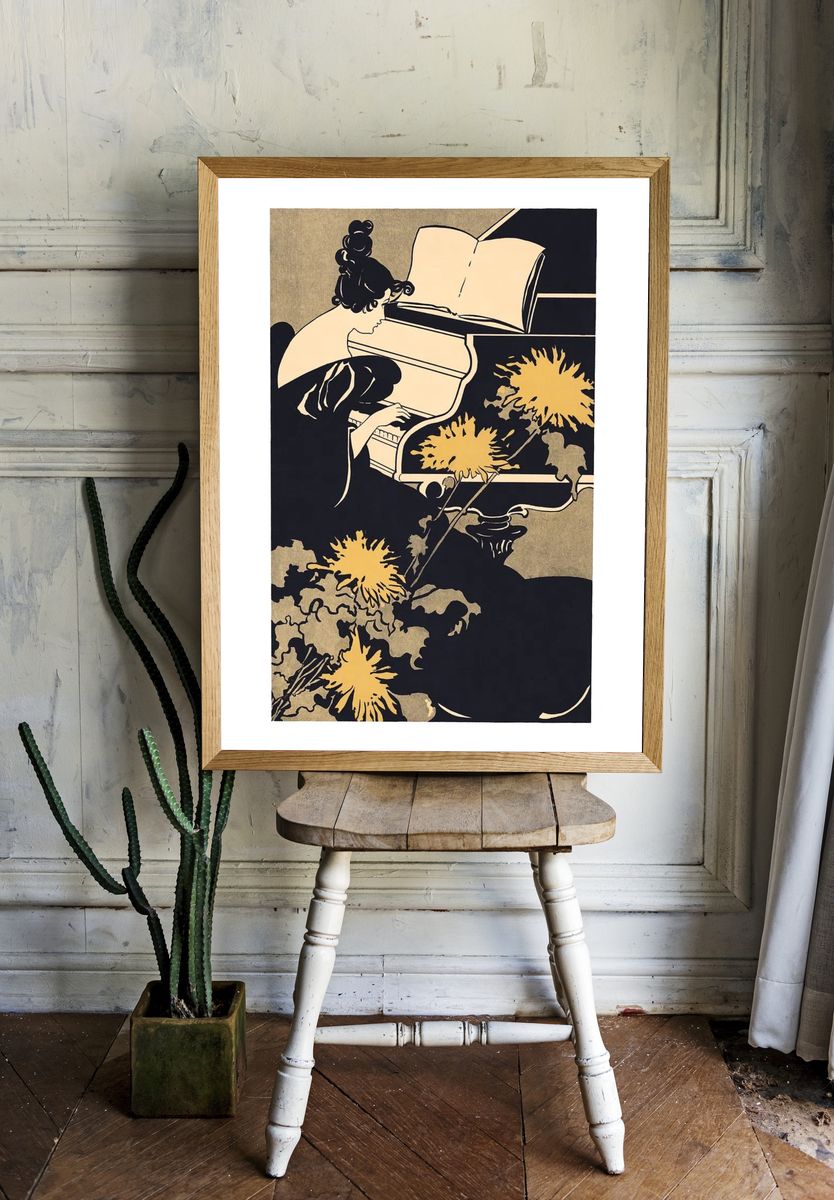 Woman Playing Piano — Vintage Print. — room view 1