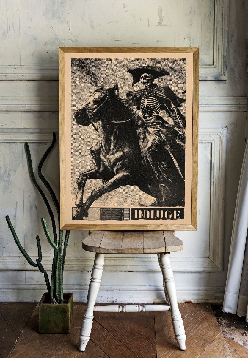 Skeleton Rider — Vintage Print room preview