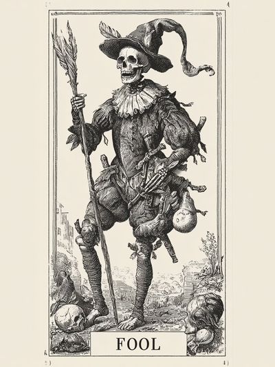 Fool Skeleton — Vintage Print. poster