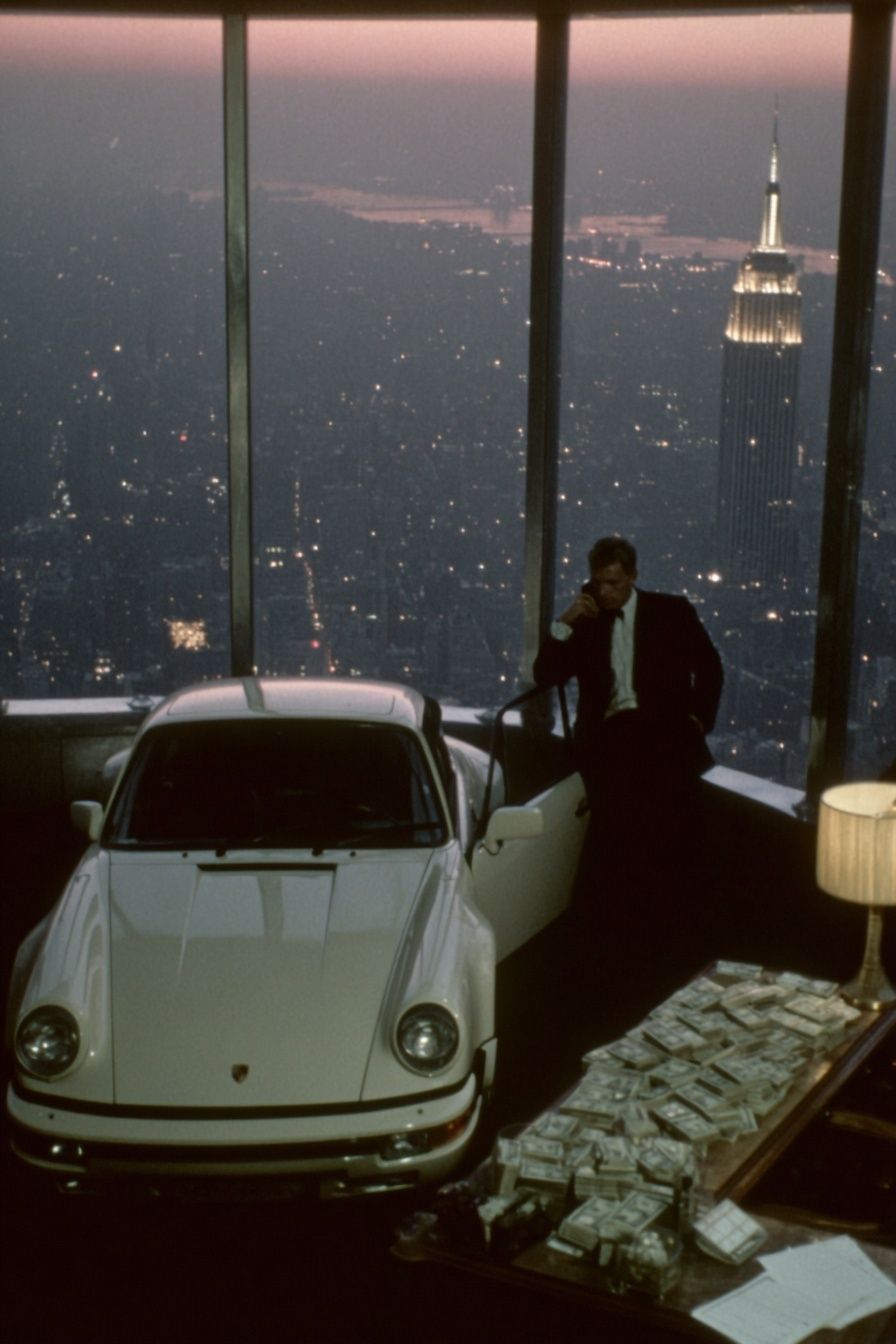 Porsche and City View — Vintage Print. poster — vintage art