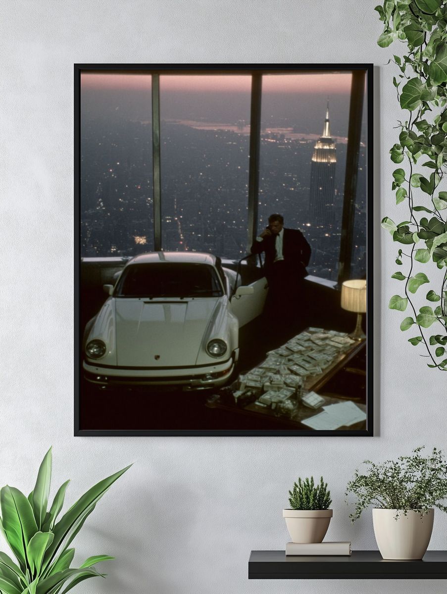 Porsche and City View — Vintage Print. — room view 4