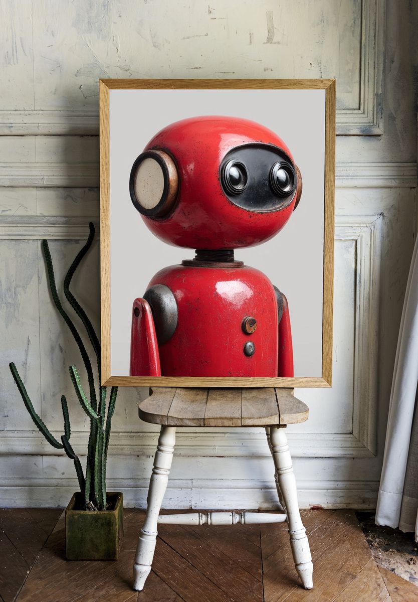 Vintage Robot Red — Illustration Print. — room view 1