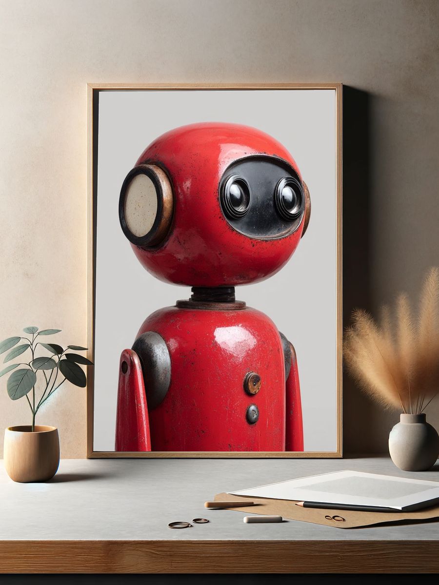 Vintage Robot Red — Illustration Print. — room view 2