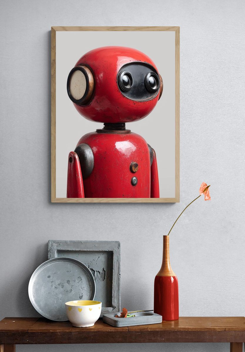 Vintage Robot Red — Illustration Print. — room view 3