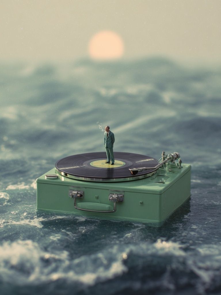 Surreal Vinyl Ocean Scene — Art Print. poster detail