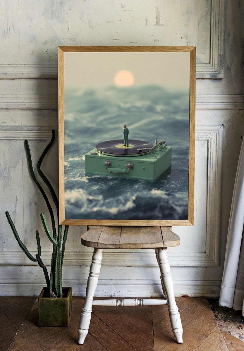 Surreal Vinyl Ocean Scene — Art Print. — room view 1