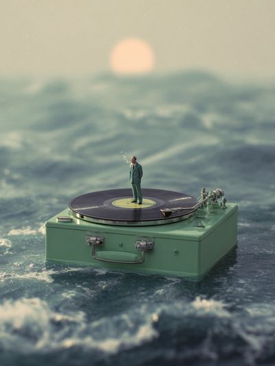 Surreal Vinyl Ocean Scene — Art Print. poster print