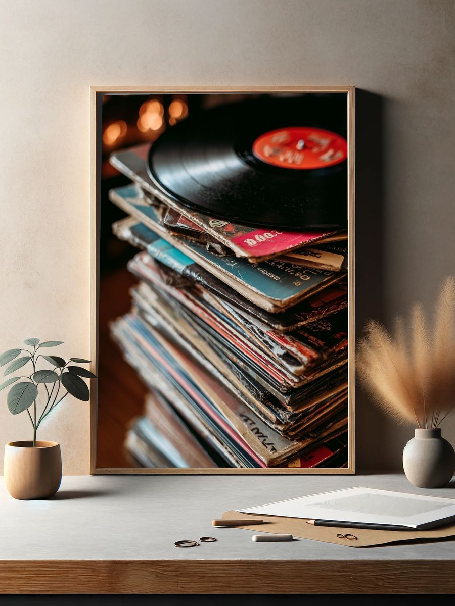 Vinyl Records Stack — Vintage Print. — room view 2