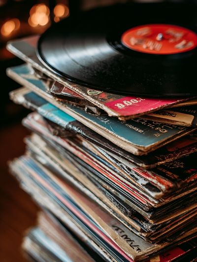 Vinyl Records Stack — Vintage Print. poster print