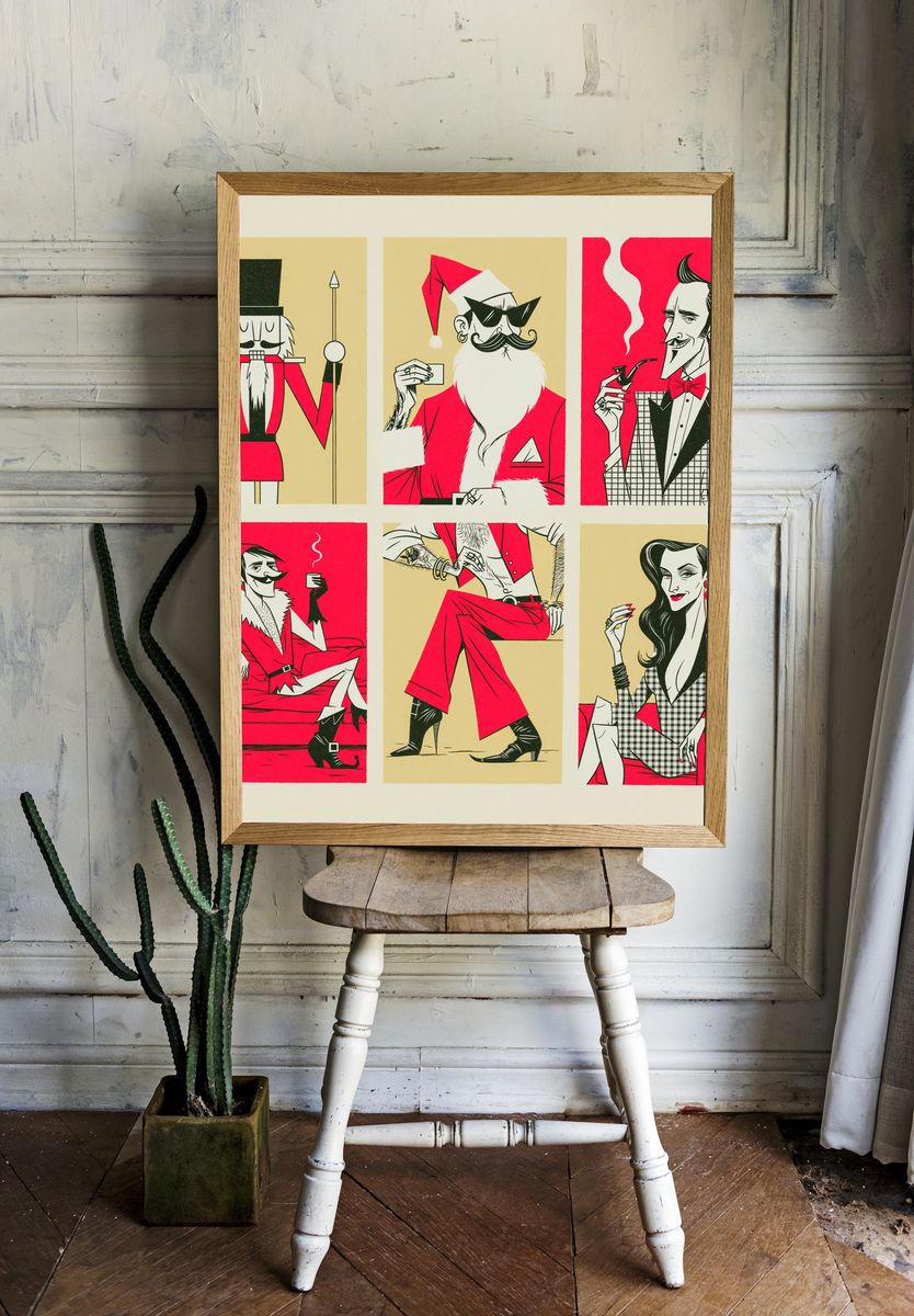 Retro Christmas Characters Print. — room view 1