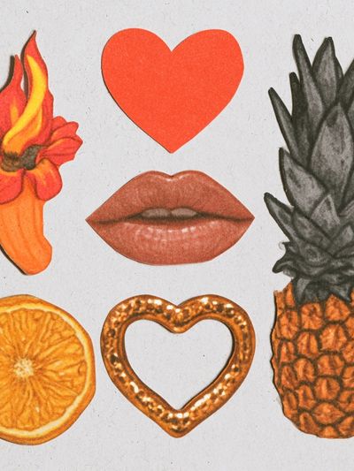 Retro Fruit and Heart Collage Poster.