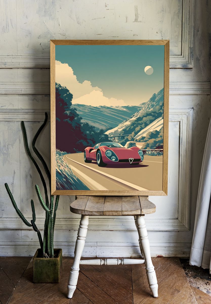 Alpine Roadster Vintage Print. — room view 1