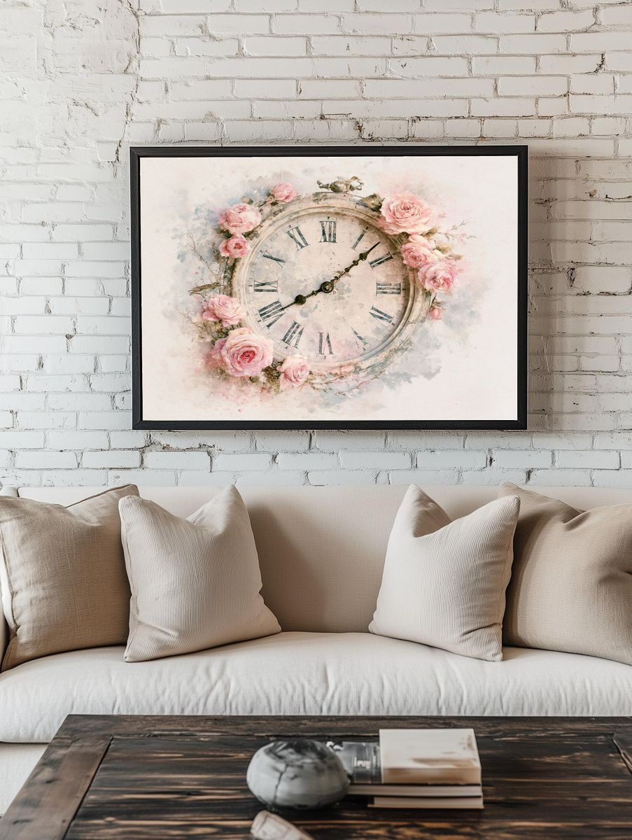 Vintage Rose Clock Poster. room preview