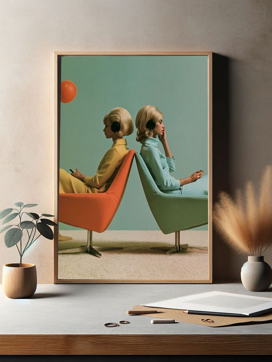 Retro Twin Women in Chairs Poster. — room view 2