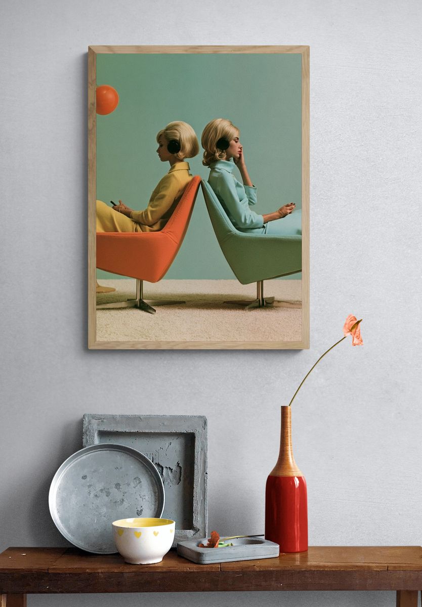 Retro Twin Women in Chairs Poster. — room view 3