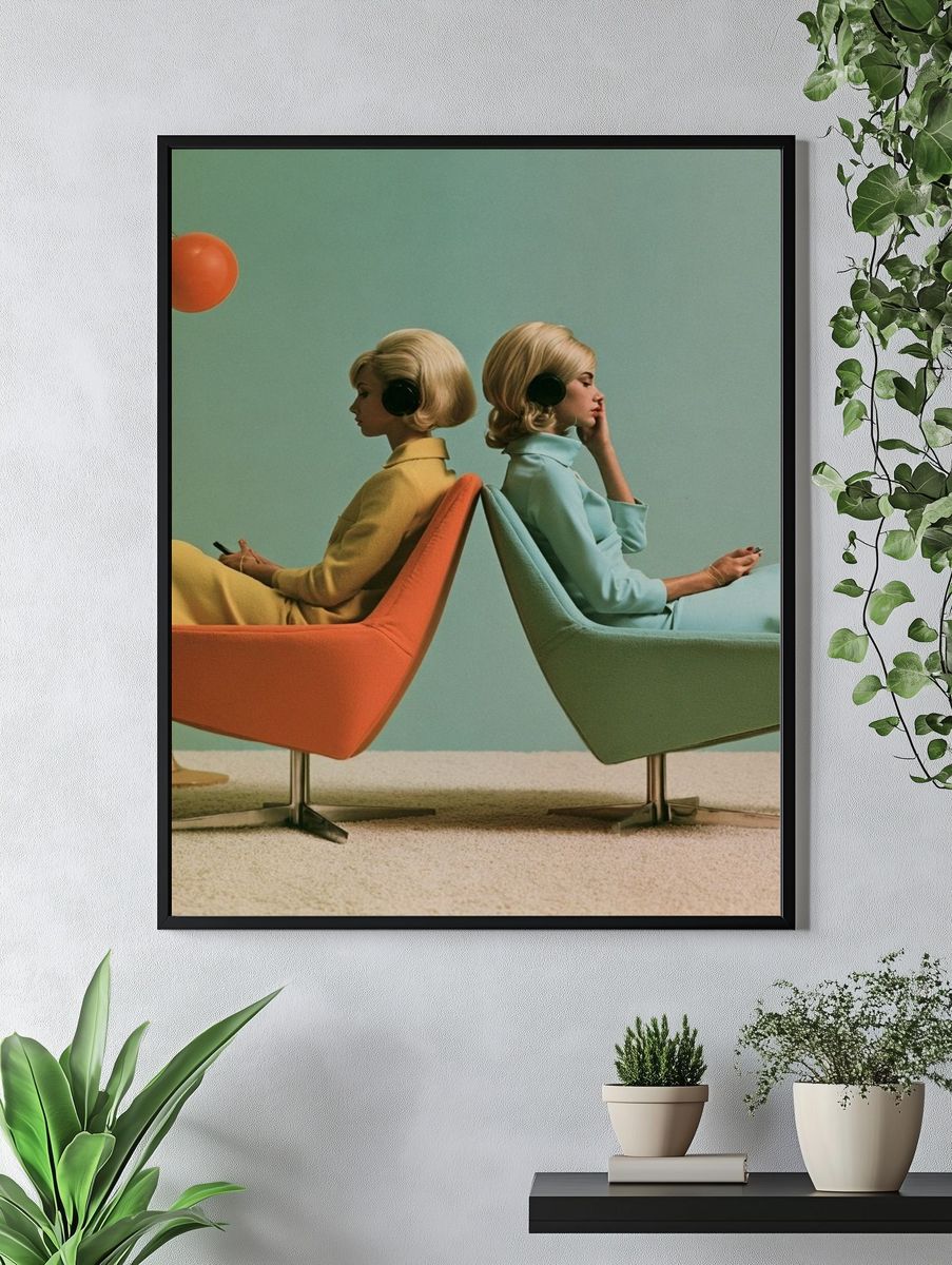 Retro Twin Women in Chairs Poster. — room view 4
