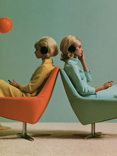 Retro Twin Women in Chairs Poster. poster